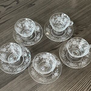 Willowmere by Fostoria Floral Glass Teacup and Saucer Set